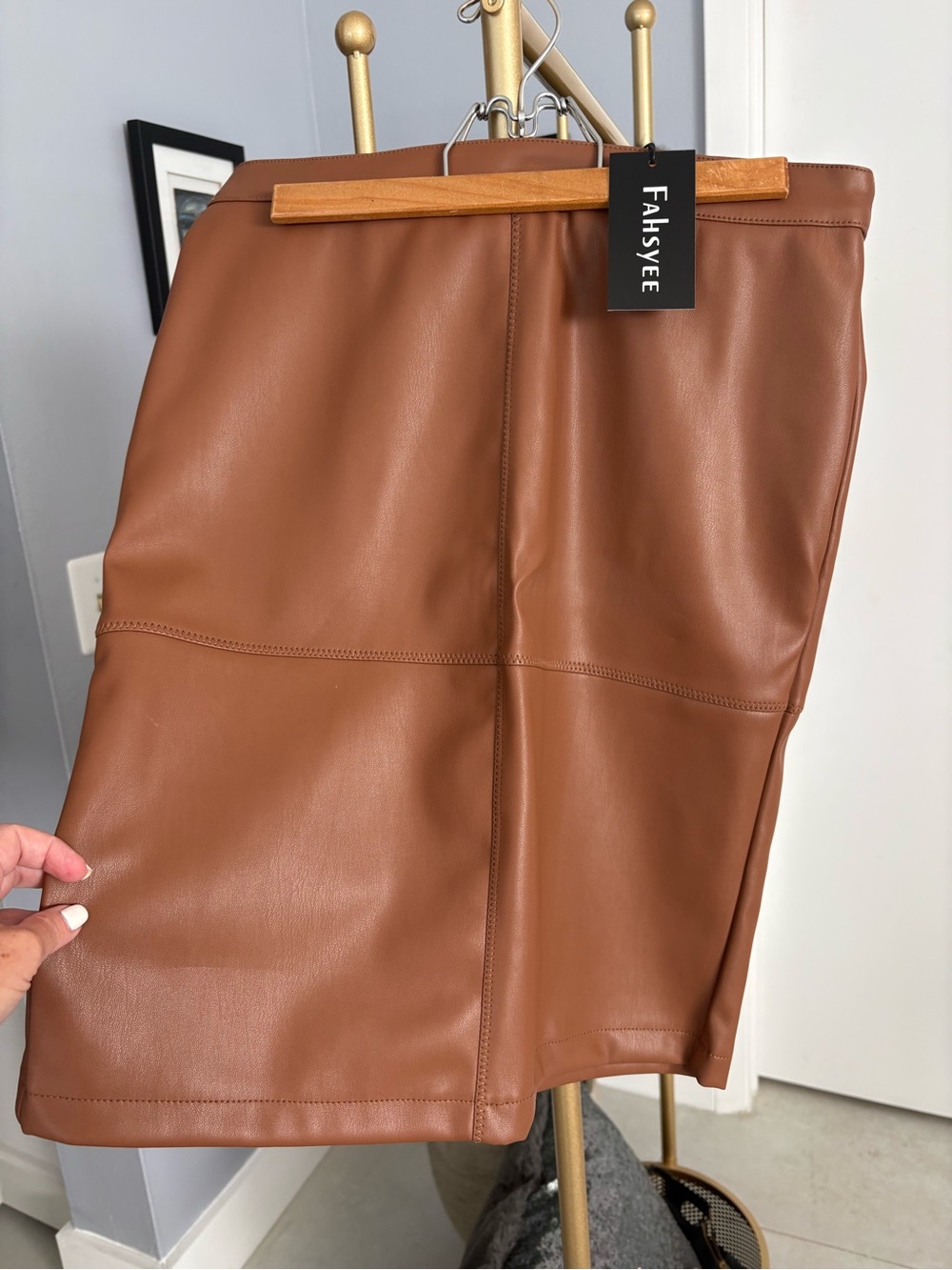 Brown Faux Leather Pencil Skirt